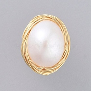 Natural Baroque Pearl Keshi Pearl, Cultured Freshwater Pearl Cabochons, with Real 18K Gold Plated Copper Wire, Oval, Seashell Color, 13x11x7mm(X-PALLOY-JF00408)
