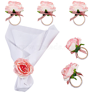 Artificial Rose Flower Cloth Napkin Rings, with Alloy & Plastic Imitation Pearl Holders Buckles, for Wedding Banquet Birthday Party Dinner Table Decorations, Golden, 5x56.5mm, Inner Diameter: 47mm(AJEW-WH0314-75)