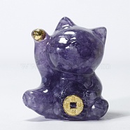 Natural Amethyst Chip & Resin Craft Display Decorations, Lucky Cat Figurine, for Home Feng Shui Ornament, 63x55x45mm(DJEW-PW0021-29G-30)