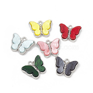 Acrylic Pendants, with Light Gold Tone Alloy Rhinestone Findings, Butterfly Charm, Mixed Color, 15x18x4mm, Hole: 1.8mm(FIND-C019-35P)