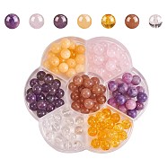 140Pcs 7 Style Gemstone Beads, Synthetic Citrine, Natural Quartz Crystal & Strawberry Quartz & Rose Quartz & Lepidolite/Purple Mica Stone & Amethyst & Topaz Jade, Mixed Dyed and Undyed, Round, 8~8.5mm, Hole: 1mm, 20pcs/style(G-SZ0001-97A)