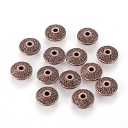 Tibetan Style Alloy Spacer Beads, Lead Free and Cadmium Free and Nickel Free, Flat Round, Red Copper Color, 12mm in diameter, 4.5mm thick, hole: 2mm(X-RLFH10251Y-NF)