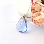 Square/Polygon/Rectangle/Diamond/Apple/Bullet/Leaf/Rhombus/Moon/Key/Teardrop/Oval/Butterfly Glass Pendant Necklaces, with Meatl Ball Chain and Rhinestone, Pear, 23.62 inch(60cm)(PW-WG99865-16)
