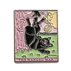 Cat Theme Tarot Card Enamel Pins, Gunmetal Alloy Brooches for Backpack Clothes, Word The Hanged Man, Cat Shape, 30.5x25.5x2mm(JEWB-Z009-07C)