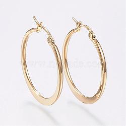 304 Stainless Steel Hoop Earrings, Hypoallergenic Earrings, Flat Ring Shape, Golden, 34~36mm, Pin: 0.7x1mm(EJEW-F105-20G)