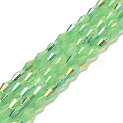 Baking Painted Glass Beads Strands, Imitation Opalite, Faceted, AB Color, Bicone, Lime Green, 4x8mm, Hole: 0.9mm, about 67pcs/strand, 22.44''(57cm)(DGLA-D001-01C)