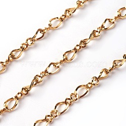 3.28 Feet Ion Plating(IP) 304 Stainless Steel Figaro Chains, Figure 8 Chain, Unwelded, Golden, 12x5x1mm(X-CHS-I001-09G)