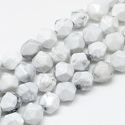 Natural Howlite Beads Strands, Star Cut Round Beads, Faceted, 7.5~8x6.5~7mm, Hole: 1.5mm, about 46pcs/strand, 15.5 inch(G-S149-16-8mm)