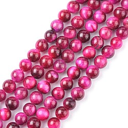 Natural Rose Tiger Eye Beads Strands, Dyed & Heated, Round, Deep Pink, 6mm, Hole: 1mm, about 32pcs/strand, 7.4 inch(X-G-G099-6mm-12)