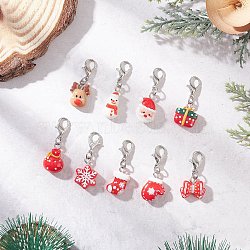 Christmas Resin Pendant Decorations, with Zinc Alloy Lobster Claw Clasps, Mixed Shapes, 26~32.5mm, 9pcs/set(HJEW-JM04299)