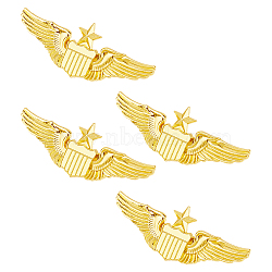 Alloy Brooch, Badge with Wing, Golden, 22.5x59x2mm(JEWB-WH0022-96G)