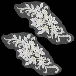Flower Blossom Sequin Appliques, Nylon & Rhinestone Appliques, Sew on Ornament Accessories, White, 391x193x7mm(DIY-WH0407-02)