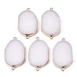 Natural White Jade Links Connectors, with Edge Golden Plated Iron Loops, Oval, 44~45x24~25x6mm, Hole: 1.8mm(G-S359-086)