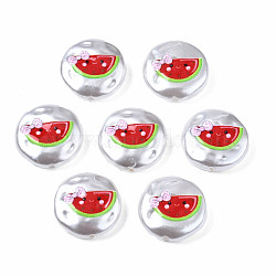 3D Printed ABS Plastic Imitation Pearl Beads, Flat Round with Watermelon, Red, 16x5mm, Hole: 0.9mm(KY-S163-427)