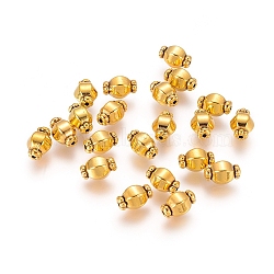 Tibetan Style Spacer Beads, Antique Golden Color, Lead Free & Nickel Free & Cadmium Free, Size: about 7mm in diameter, 10mm long, hole: 1mm(GLF0527Y-NF)