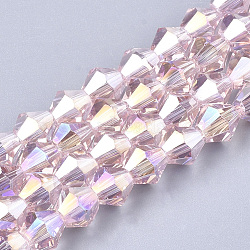 Electroplate Glass Beads Strands, AB Color Plated, Faceted, Bicone, Pearl Pink, 7.5~8x7.5~8mm, Hole: 1.5mm, about 40pcs/strand, 11.81 inch(EGLA-Q118-8mm-B12)