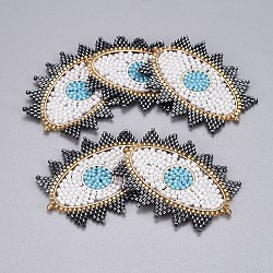 Handmade Japanese Seed Beads Links, with Japan Import Thread, Loom Pattern, Eye, Black, 35~36x48x2mm, Hole: 0.6mm(SEED-P003-24C)