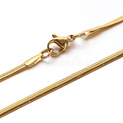 304 Stainless Steel Snake Chains Necklaces, with Lobster Clasps, Real 18k Gold Plated, 17.7 inch(45cm), 2.2x1mm(X-NJEW-O058-25G)