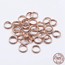 925 Sterling Silver Split Jump Rings, Double Loop Jump Rings, Round Rings, Rose Gold, 7x1mm, Inner Diameter: 5.5mm(STER-F036-01RG-0.6x7mm)
