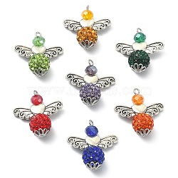 Tibetan Style Alloy Pendants, with Electroplate Glass Beads and Polymer Clay Rhinestone Beads, Angel, Mixed Color, 25x23.5x10mm, Hole: 1.6mm(PALLOY-TA00070)