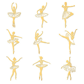 Nickel Decoration Stickers, Metal Resin Filler, Epoxy Resin & UV Resin Craft Filling Material, Ballet Pattern, 40x40mm, 9 style, 1pc/style, 9pcs/set