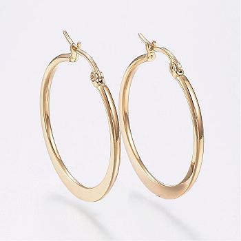 304 Stainless Steel Hoop Earrings, Hypoallergenic Earrings, Flat Ring Shape, Golden, 34~36mm, Pin: 0.7x1mm