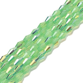 Baking Painted Glass Beads Strands, Imitation Opalite, Faceted, AB Color, Bicone, Lime Green, 4x8mm, Hole: 0.9mm, about 67pcs/strand, 22.44''(57cm)