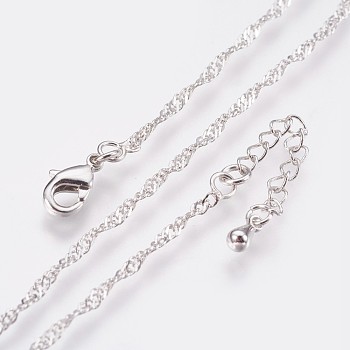 Long-Lasting Plated Brass Chain Necklaces, with Lobster Claw Clasp, Nickel Free, Real Platinum Plated, 18.1 inch (46cm), 1.5mm