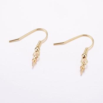 Brass Earring Hooks, For Half Drilled Beads, Long-Lasting Plated, Real 18K Gold Plated, Cadmium Free & Nickel Free & Lead Free, Golden, 25x3x3mm, 18 Gauge, Pin: 1mm