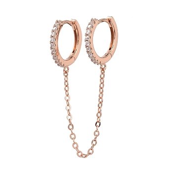 Hoop Earrings, Handcuff Earrings, with Brass Cable Chains and Brass Cubic Zirconia Hoop Earrings Findings, with Cardboard Box, Rose Gold, 78mm