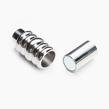 304 Stainless Steel Magnetic Clasps with Glue-in Ends, Column, Stainless Steel Color, 18x8mm, Hole: 4mm