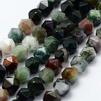 Natural Indian Agate Beads Strands, Faceted, Round, 8x7mm, Hole: 1.5mm, about 49pcs/strand, 14.9 inch(38cm)