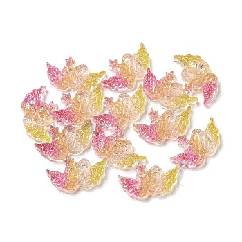 Luminous Transparent Resin Decoden Cabochons, Glow in the Dark Swan with Glitter Powder, Camellia, 7x11.5x2mm