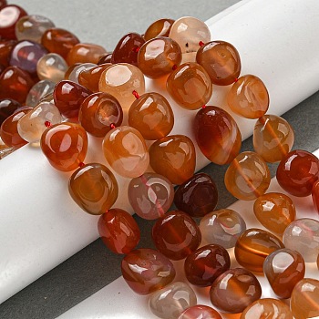 Natural Brazil Red Agate Beads Strands, Dyed & Heated, Tumbled Stone, Nuggets, 12x10mm, about 37pcs/strand, 15.75 inch(40cm)