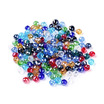 Electroplate Glass Beads, Mixed Color, AB Color Plated, Faceted Rondelle, 6mm in diameter, 4mm thick, hole: 1mm