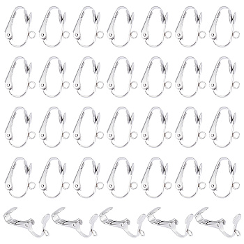 50Pcs 304 Stainless Steel Clip-on Earrings Findings, with Horizontal Loops, for Non-pierced Ears, Stainless Steel Color, 16x12x7.5mm, Hole: 1.8mm