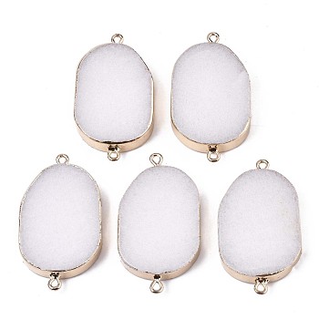 Natural White Jade Links Connectors, with Edge Golden Plated Iron Loops, Oval, 44~45x24~25x6mm, Hole: 1.8mm
