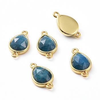 Natural Apatite Links Connectors, with Golden Plated Brass Findings, Faceted Teardrop, 17.5x10x5.5mm, Hole: 1.2mm