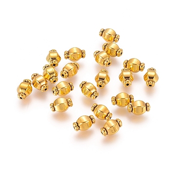 Tibetan Style Spacer Beads, Antique Golden Color, Lead Free & Nickel Free & Cadmium Free, Size: about 7mm in diameter, 10mm long, hole: 1mm