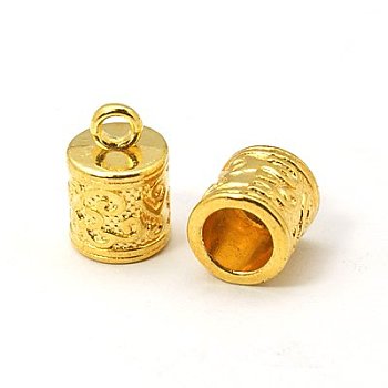 Tibetan Style Cord Ends, Column, Lead Free and Cadmium Free, Golden, 13x8.5x8.5mm, Hole: 2mm