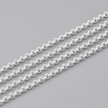 304 Stainless Steel Rolo Chains, Belcher Chain, Unwelded, with Spool, Silver Color Plated, 2x1mm, about 32.8 Feet(10m)/roll