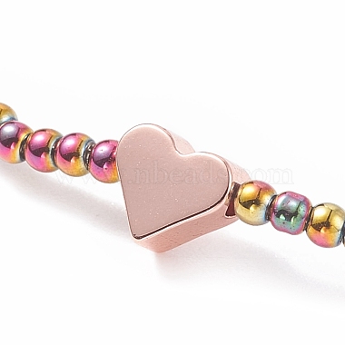 Bracelet extensible perles rondes en verre avec coeur en laiton pour femme(BJEW-JB08090)-5