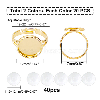 Pandahall Elite 40pcs 2 couleurs composants d'anneau en laiton réglables et 40 cabochons en verre(DIY-PH0002-70)-2