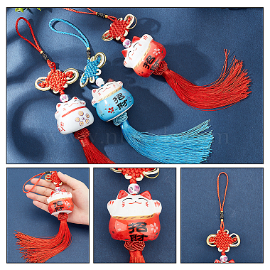 ahademaker 3 pcs 3 couleurs en céramique chat porte-bonheur décorations de pendentif de voiture(HJEW-GA0001-29)-3