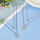 2Pcs 2 Colors Crystal Rhinestone Butterfly Pendant Double Layer Necklaces Set(NJEW-AN0001-23)-7