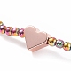 Bracelet extensible perles rondes en verre avec coeur en laiton pour femme(BJEW-JB08090)-5