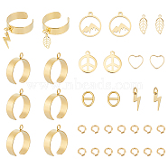 DIY Charm Cuff Ring Making Kit, Including 304 Stainless Steel Loop Ring Base & Pendants, Alloy Buckles, Leaf & Mountain & Peace Sign, Golden, 40Pcs/box(STAS-UN0051-41)