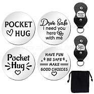 Heart Double-Sided Engraved Stainless Steel Commemorative Decision Maker Coin Set, Pocket Hug Coin, Inspirational Quote Coin, with Imitation Leather Keychain Storage Pouch, Word, 25x25x2mm(AJEW-GL0002-01F)