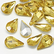 Pointed Back Glass Rhinestone Cabochons, Back Plated, Faceted, teardrop, Topaz, 10x6x3mm(RGLA-T082-6x10mm-22)