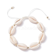 Natural Cowrie Shell Braided Bead Bracelet for Women, White, Inner Diameter: 1-7/8~3-1/2 inch(4.9~8.8cm)(BJEW-TA00044-01)
